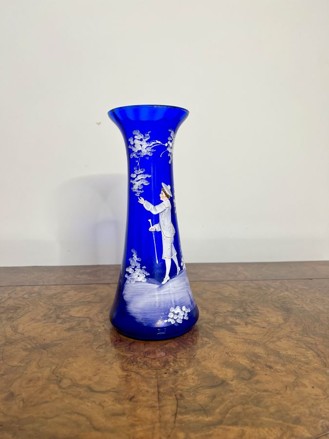 Antique Stunning quality antique Mary Gregory blue glass vase