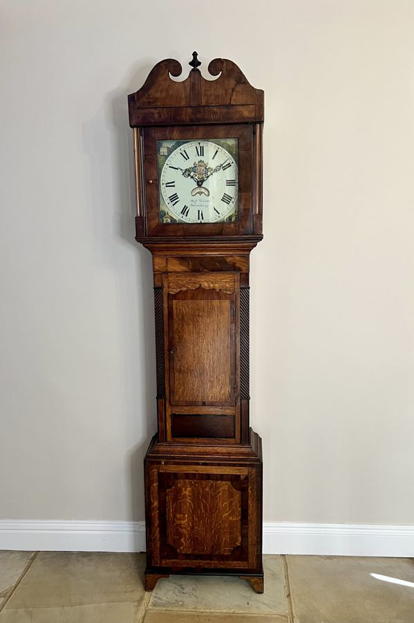 Antique Fantastic quality 18th century oak and mahogany long case clock 