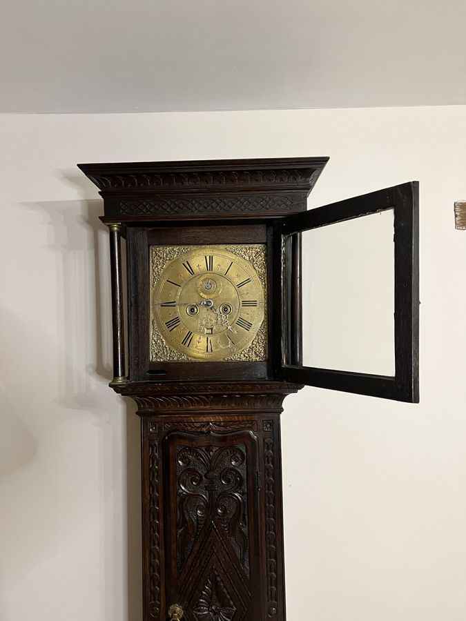 Antique Fantastic quality Antique George III carved oak long case clock 