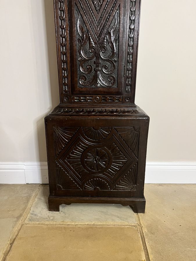 Antique Fantastic quality Antique George III carved oak long case clock 