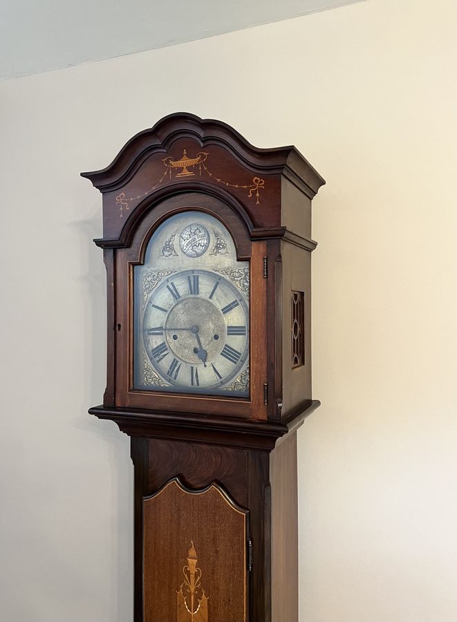 Antique Fine quality antique Edwardian mahogany inlaid long case clock 