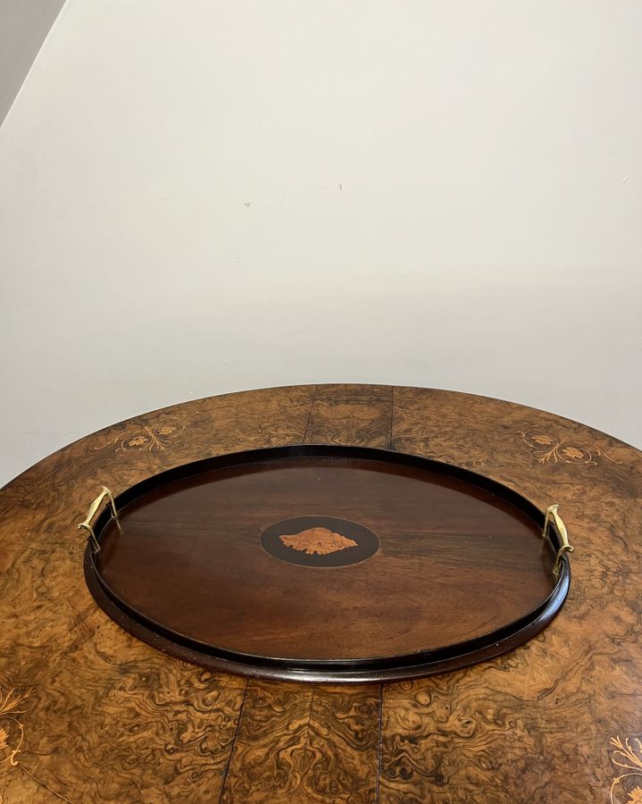 Antique Quality antique Edwardian mahogany inlaid oval tea tray 