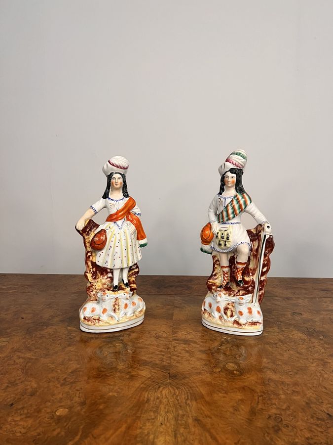 Antique Quality pair of antique Victorian Staffordshire highland figures 