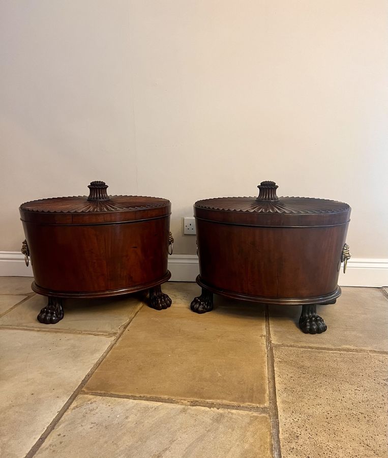 Antique Unusual rare pair of antique George III quality mahogany wine coolers 