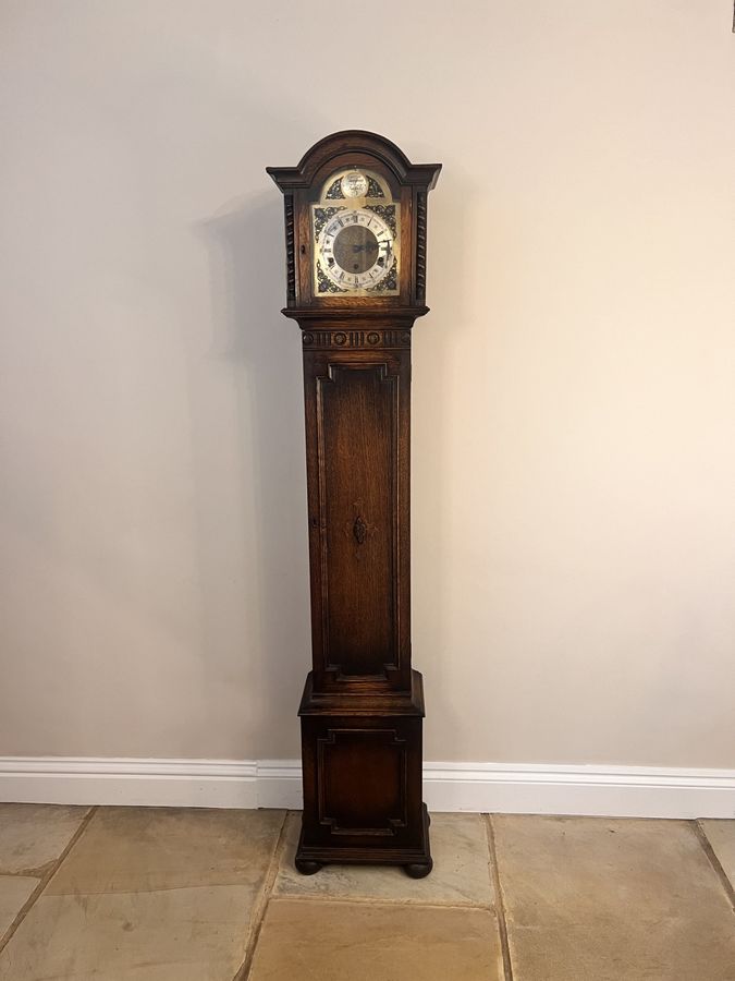 Antique Fine Quality Antique Oak 8 Day Chiming Grandmother Clock