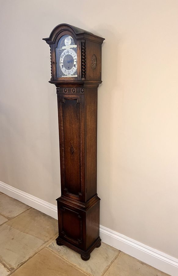 Antique Fine Quality Antique Oak 8 Day Chiming Grandmother Clock