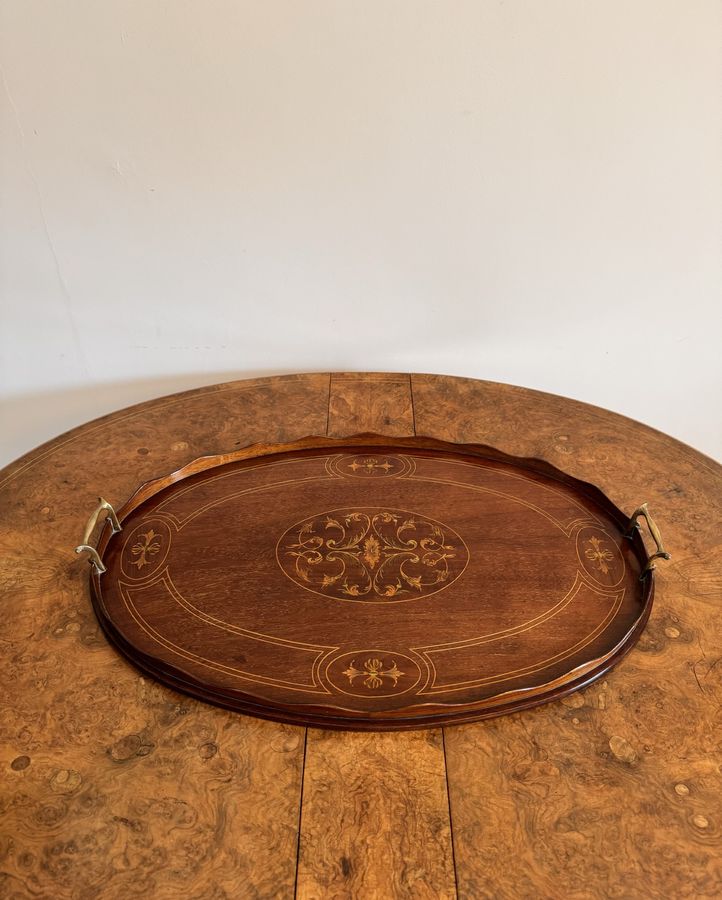 Quality antique Edwardian mahogany inlaid oval tea tray