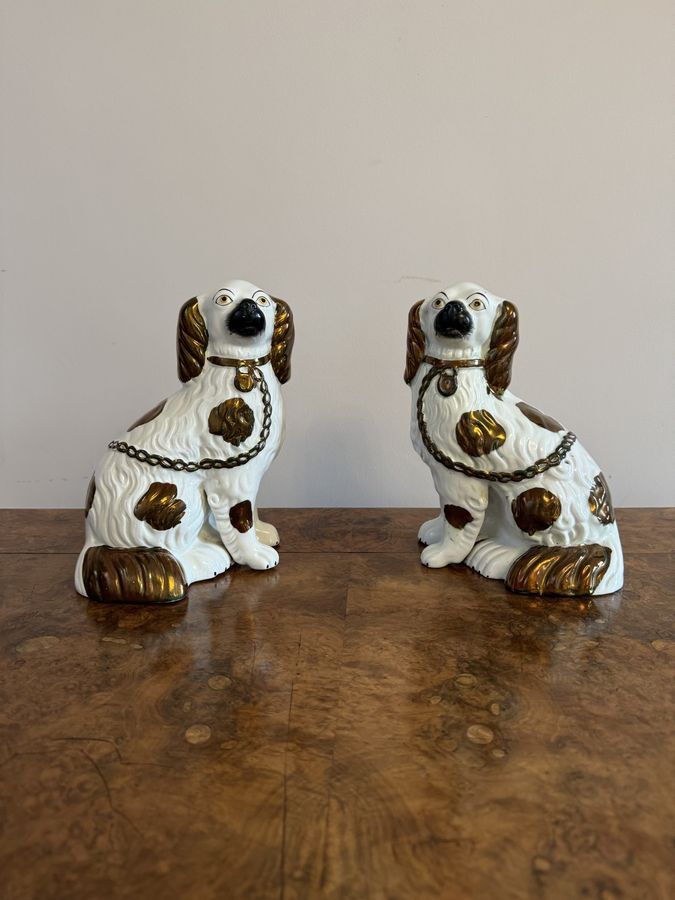 Antique Charming pair of antique Victorian Staffordshire dogs