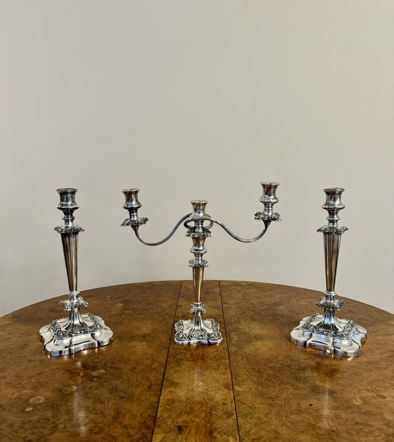 Outstanding quality antique Victorian ornate silver plated candelabra and candlestick set