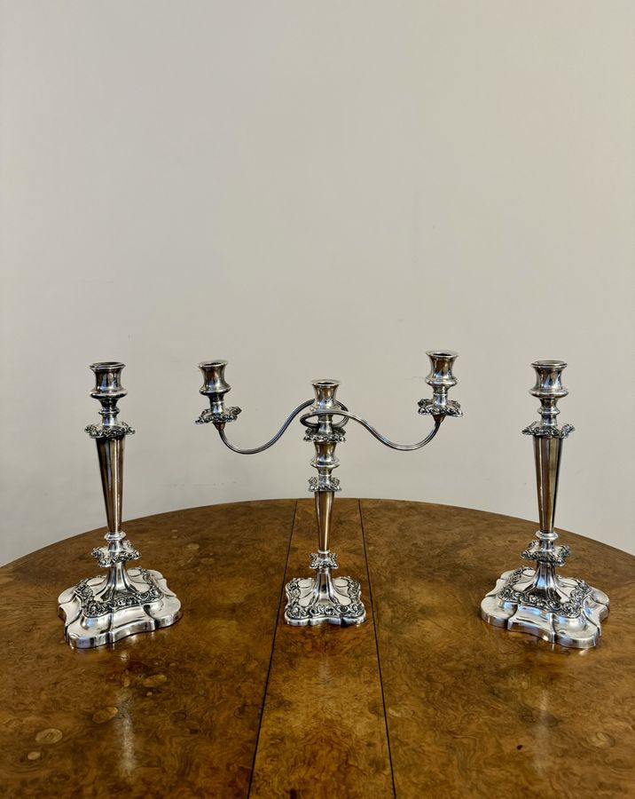 Antique Outstanding quality antique Victorian ornate silver plated candelabra and candlestick set 
