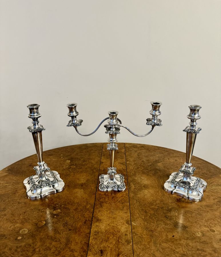 Antique Outstanding quality antique Victorian ornate silver plated candelabra and candlestick set 
