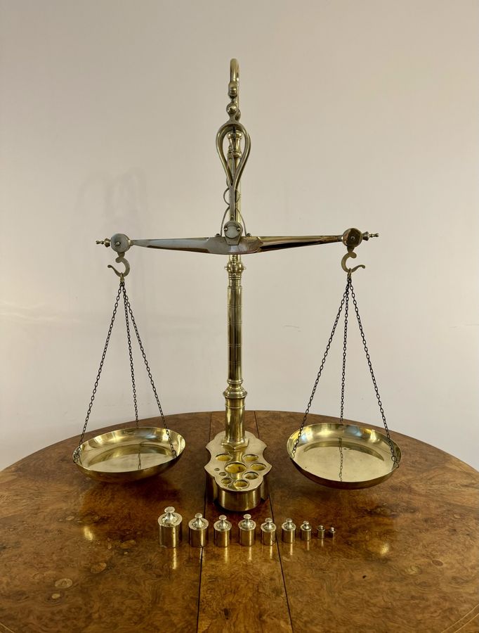 Antique Large pair of quality antique Victorian brass beam scales and weights