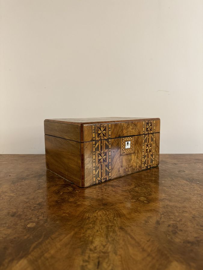 Antique Quality antique Victorian walnut tunbridge ware inlaid sewing box 