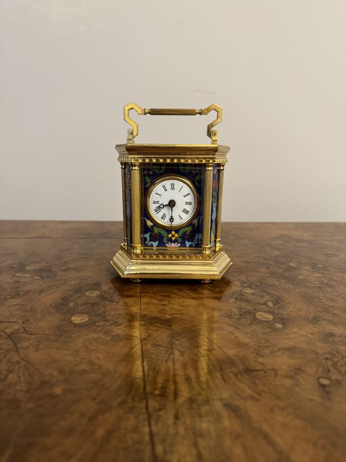 Antique Superb quality antique French brass carriage clock with fantastic decorated panels 
