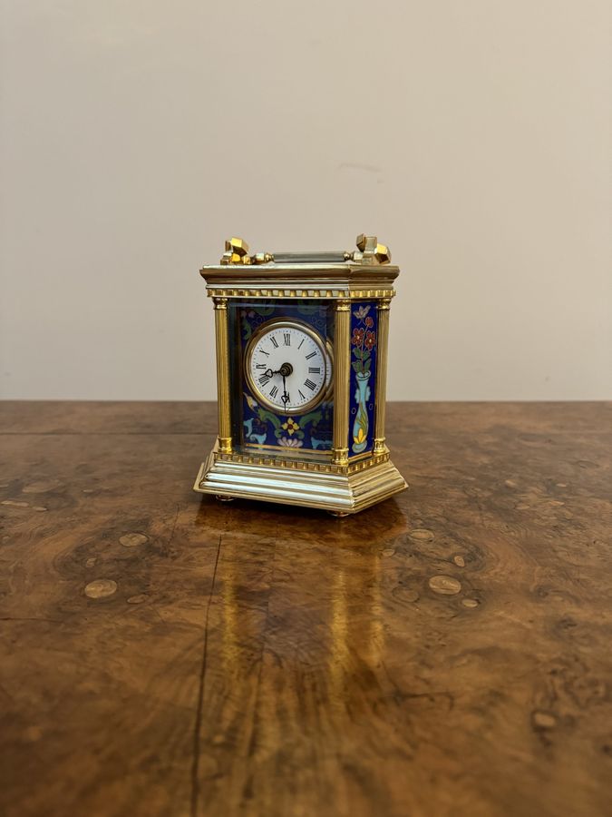 Antique Superb quality antique French brass carriage clock with fantastic decorated panels 