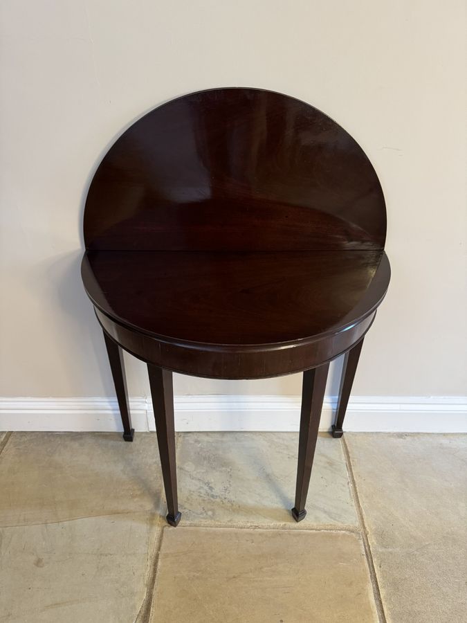 Antique Antique George III quality figured mahogany Demi-Lune shaped tea table