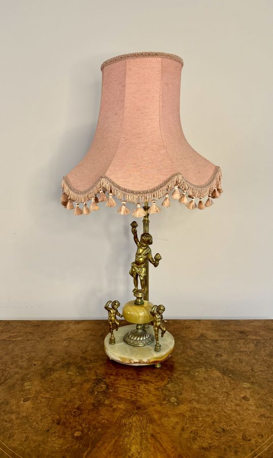 Unusual antique Edwardian quality onyx and gilded brass table lamp