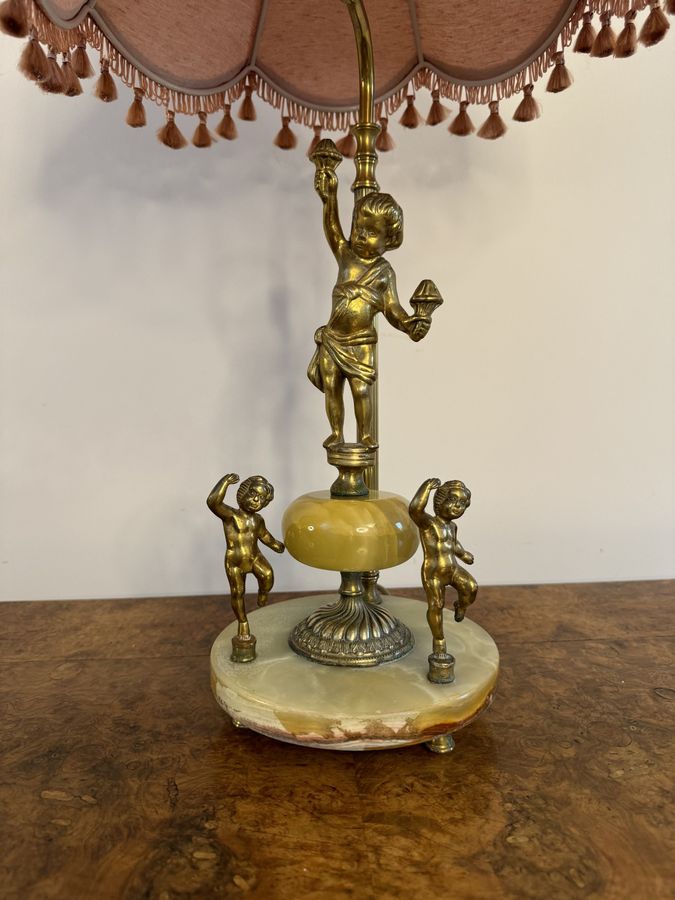 Antique Unusual antique Edwardian quality onyx and gilded brass table lamp