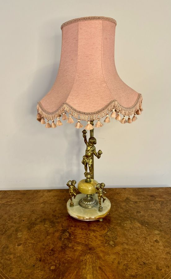 Antique Unusual antique Edwardian quality onyx and gilded brass table lamp