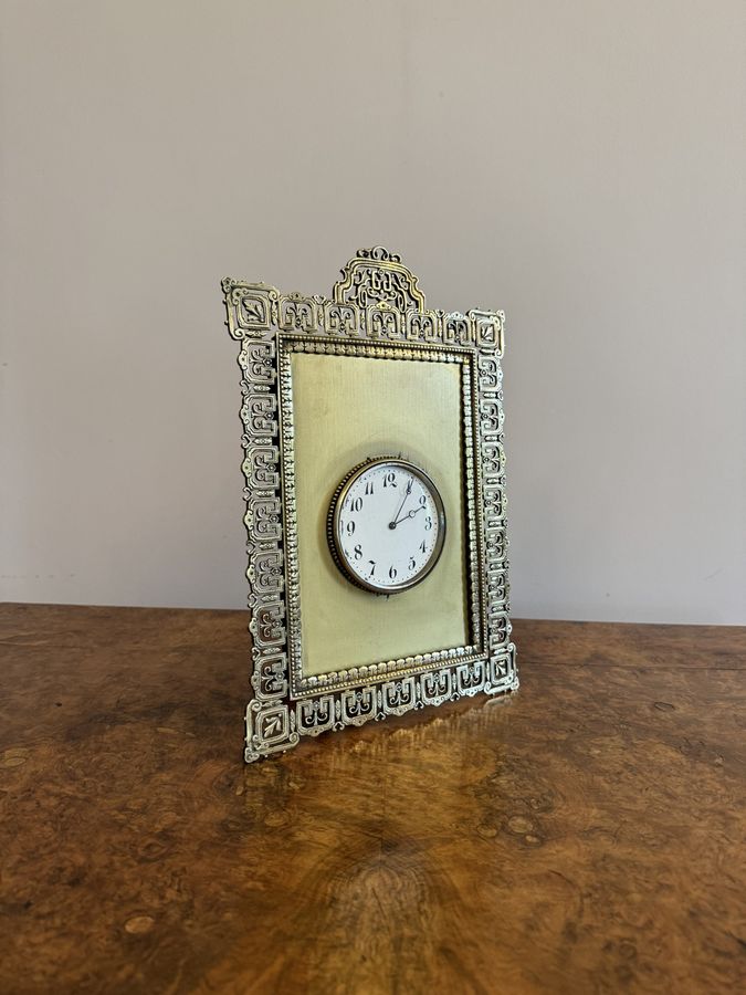 Antique Elegant quality antique Victorian ornate brass desk clock 