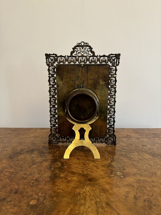 Antique Elegant quality antique Victorian ornate brass desk clock 