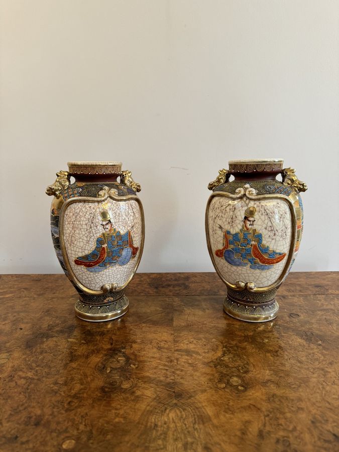 Antique Unusual pair of antique 19th century quality Japanese satsuma vases 
