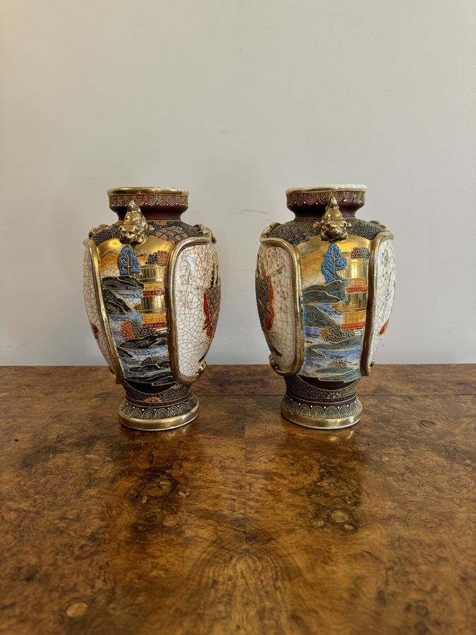 Antique Unusual pair of antique 19th century quality Japanese satsuma vases 