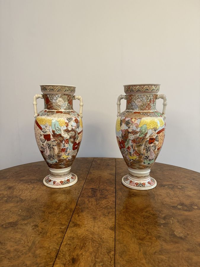 Quality pair of large antique Japanese satsuma vases