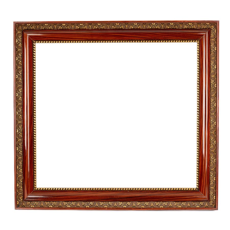 Antique Paired frames of polished wood with bronze decoration of acanthus and cord. 20th century.