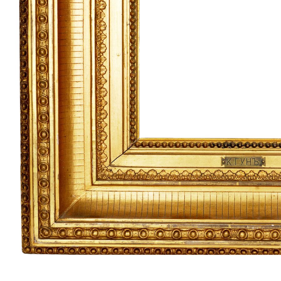 Antique Two-profile, gilded, wooden frame of the era of Napoleon III, 19th century.