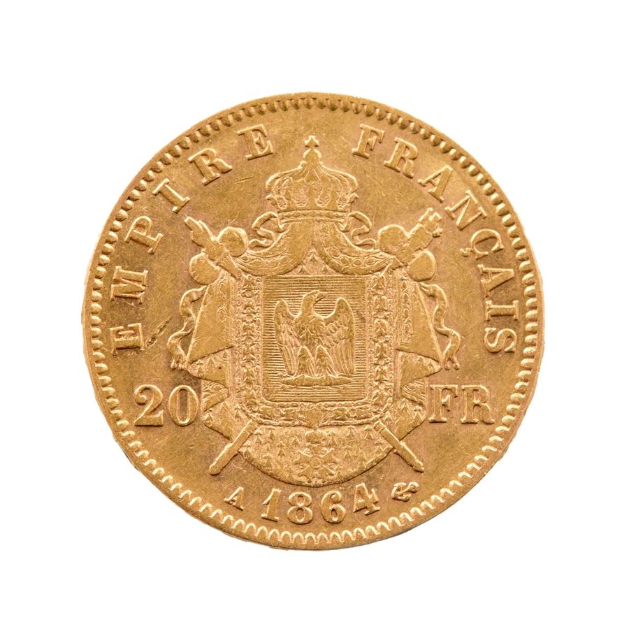 Antique Gold coin, France, 20 francs 1864