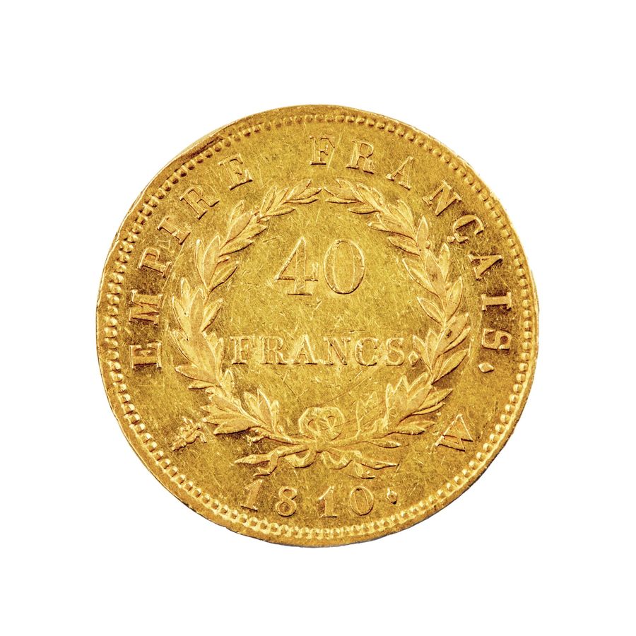 Antique 40 francs gold coin from 1810.