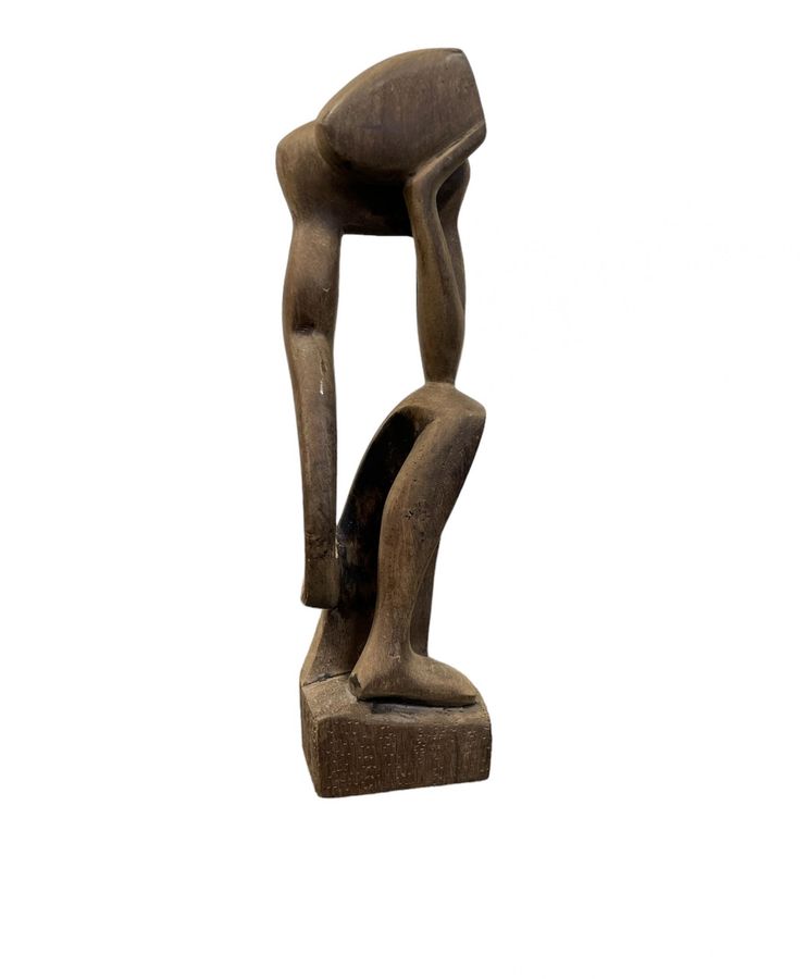 Antique Festus O. Idehen African Wood Carving Thinker