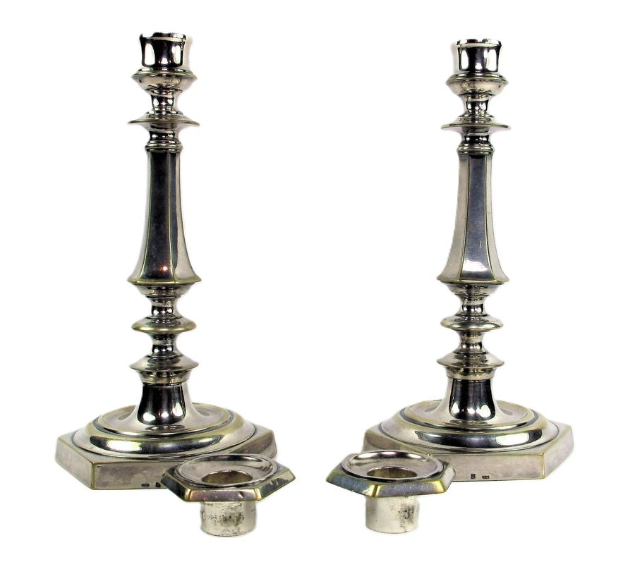Antique Pair Of Louis XIV Style Silvered Bronze Candlesticks
