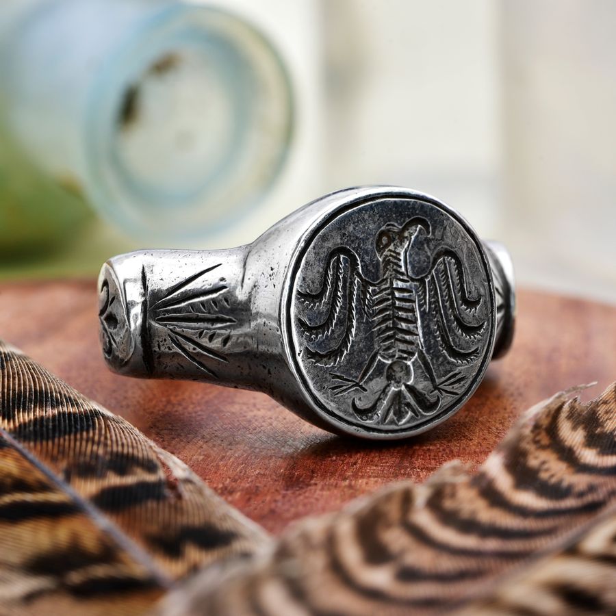 Antique The Ancient Medieval Giant Eagle Silver Ring