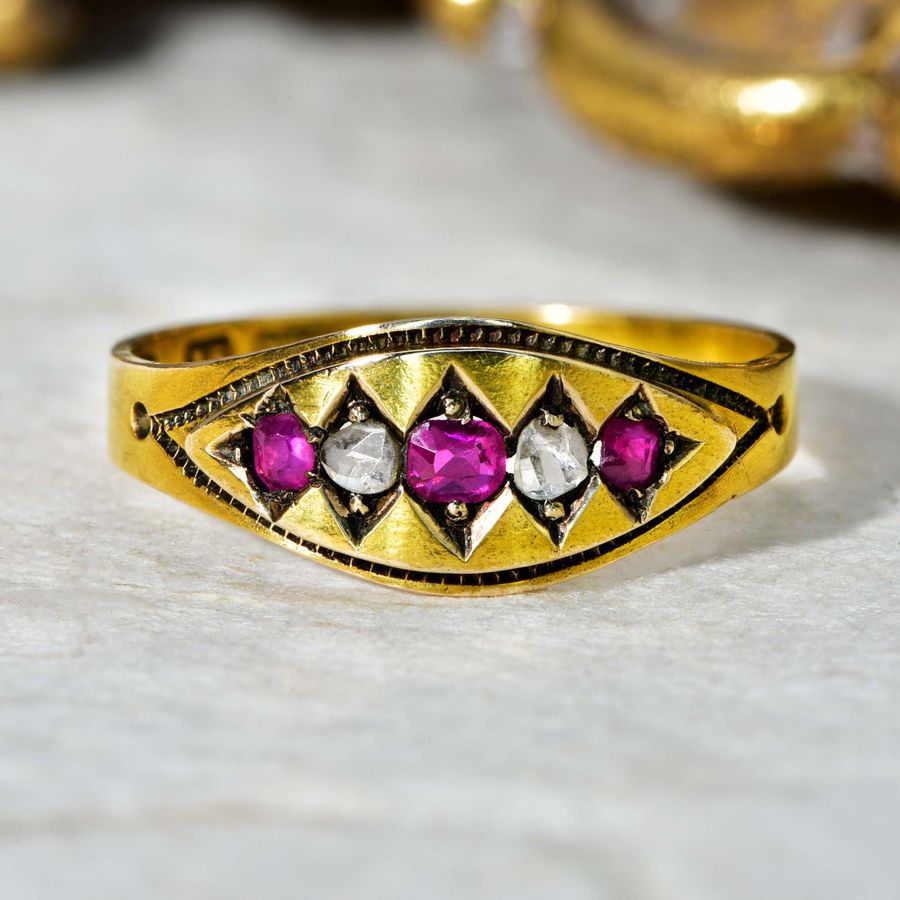 The Antique 1878 Rose Cut Diamond and Ruby Ring