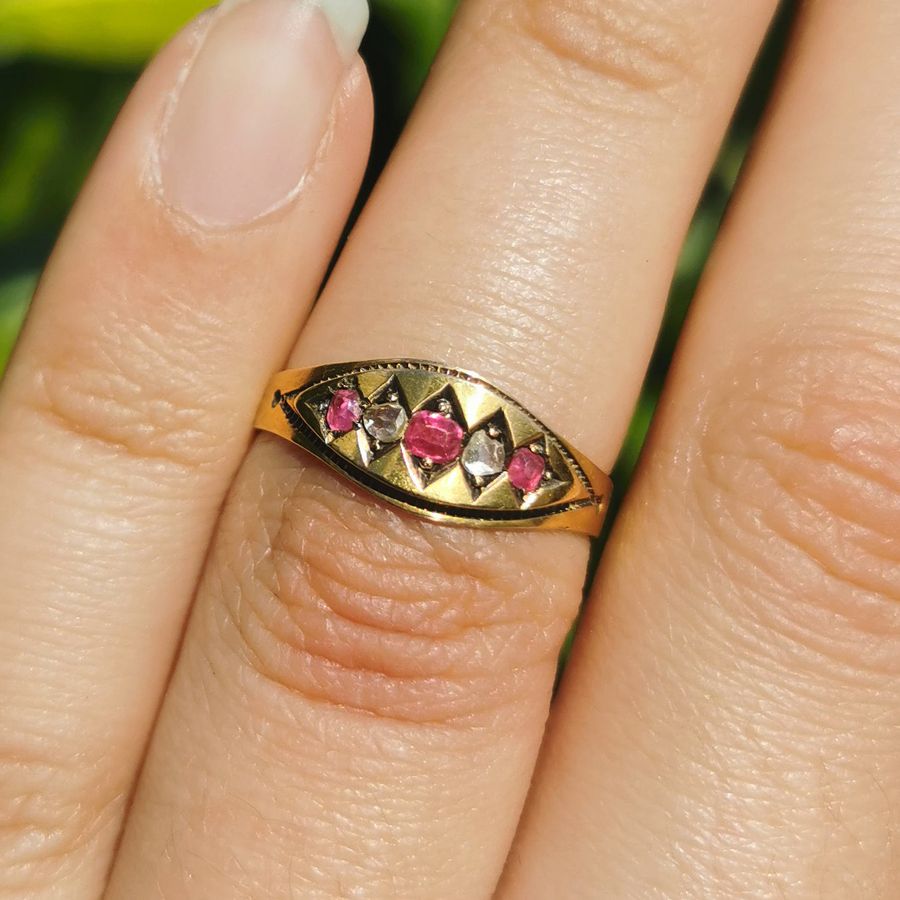 Antique The Antique 1878 Rose Cut Diamond and Ruby Ring