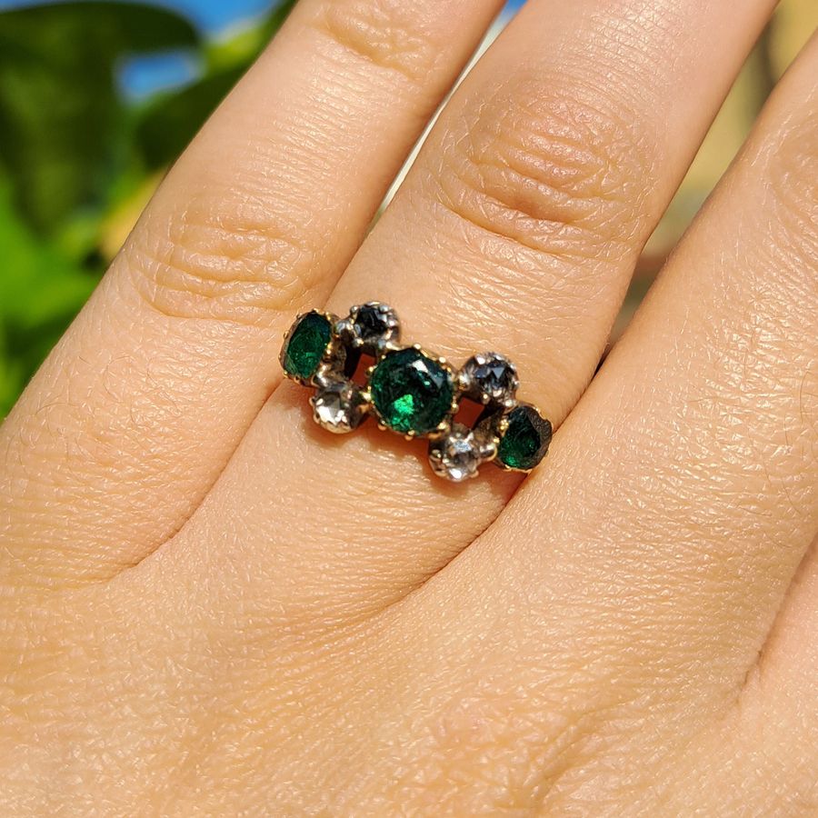 Antique The Antique Georgian Emerald and Rose Cut Diamond Verdant Ring
