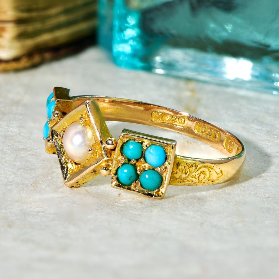 Antique The Antique Victorian 1874 Pearl and Turquoise Ring