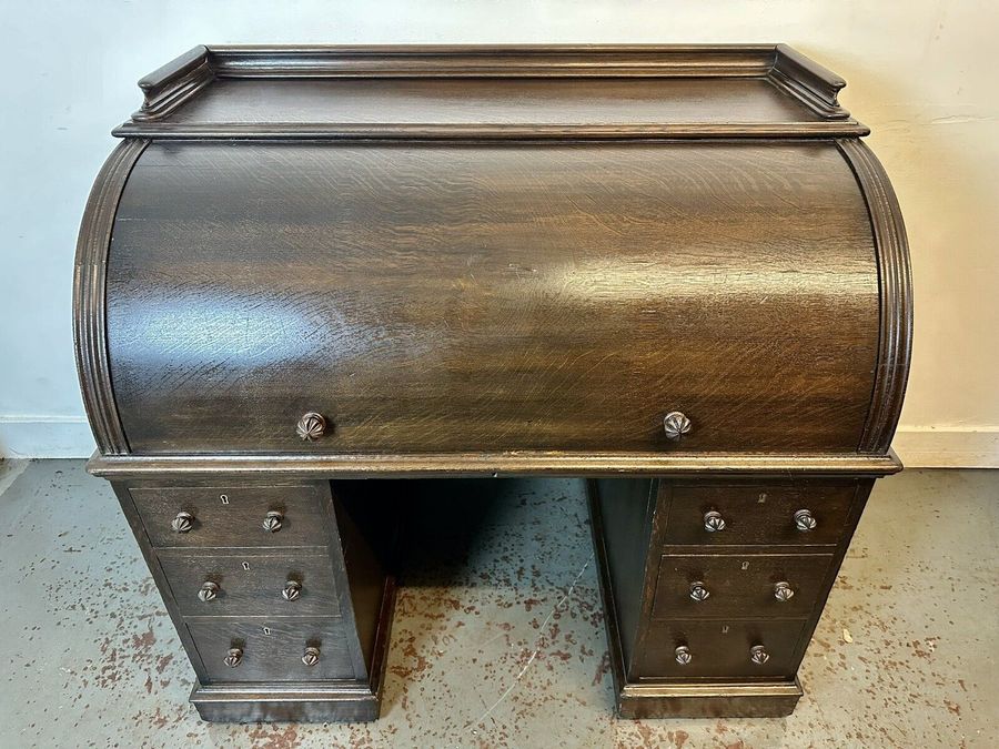 Antique A Rare & Beautiful 120 Year Old Antique Victorian Cylinder Top Oak Desk. C1900