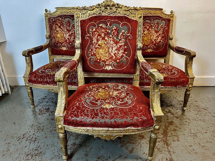 A Rare & Beautiful 130 Year Old Antique French Gilt Framed Salon Suite. c 1890