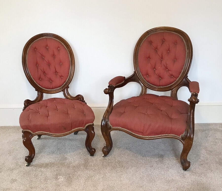 Fine Pair Of Victorian Button Back Salon Chairs Circa 1875
