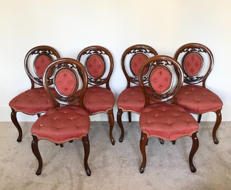 A Set Of Six Victorian Walnut Chairs, Button Back, Circa 1875