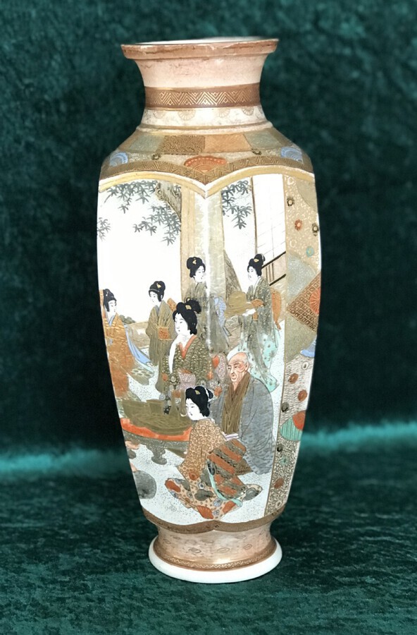 Japanese Vase Depicting Figures And Warriors In Various Pursuits Circa 1900
