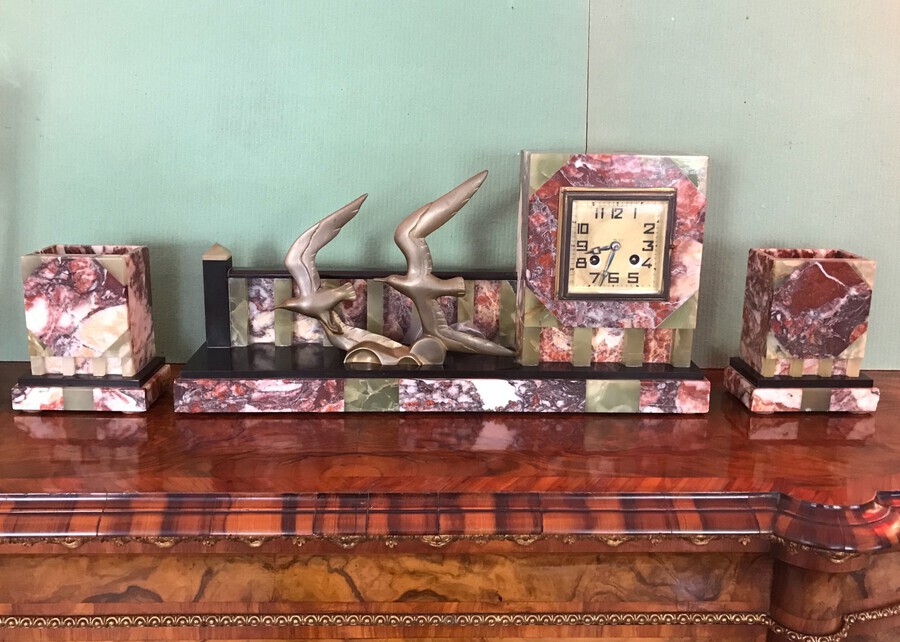 Good Original Condition Art Deco Clock Set
