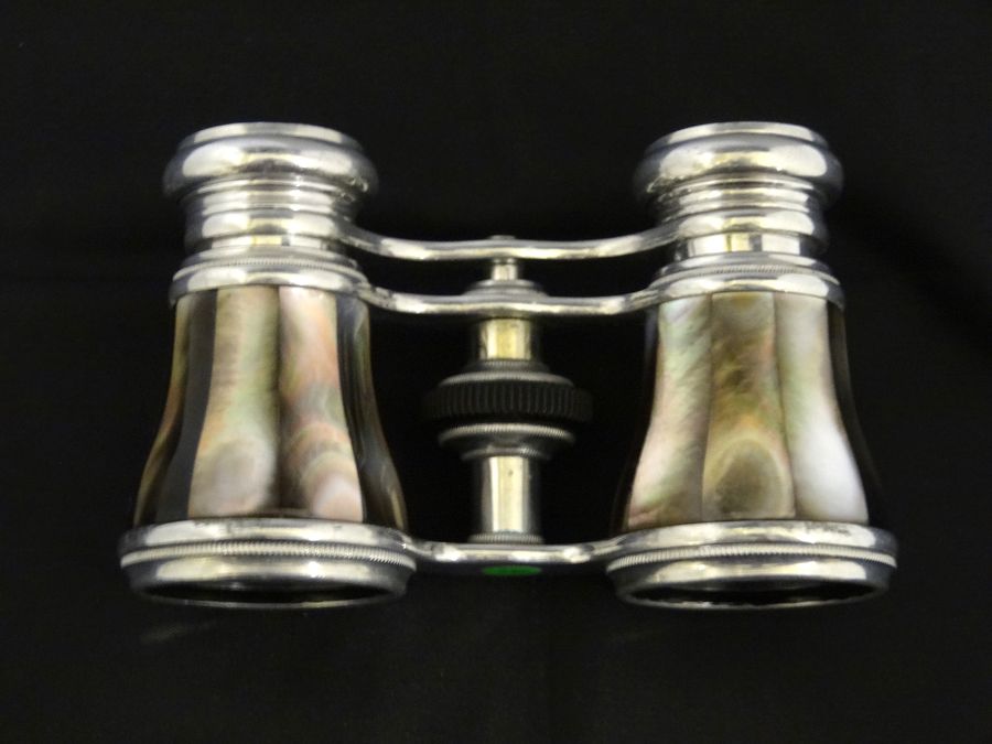 Antique Antique Victorian Mother Of Pearl & Silver Plate Opera Glasses, Circa 19th Century