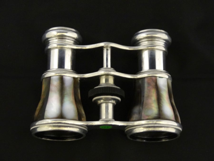 Antique Antique Victorian Mother Of Pearl & Silver Plate Opera Glasses, Circa 19th Century