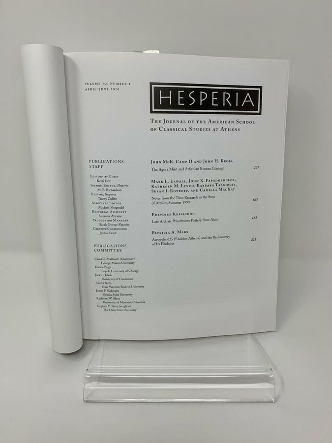 Antique Hesperia, Volume 70, Number 2, April-June 2001, Pages 127-254, ISBN 87661-500-0