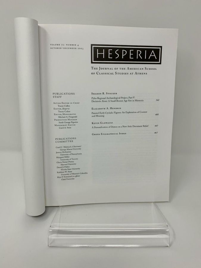 Antique Hesperia, Volume 72, Number 4, October-December 2003, Pages 341-470, 0018-098X
