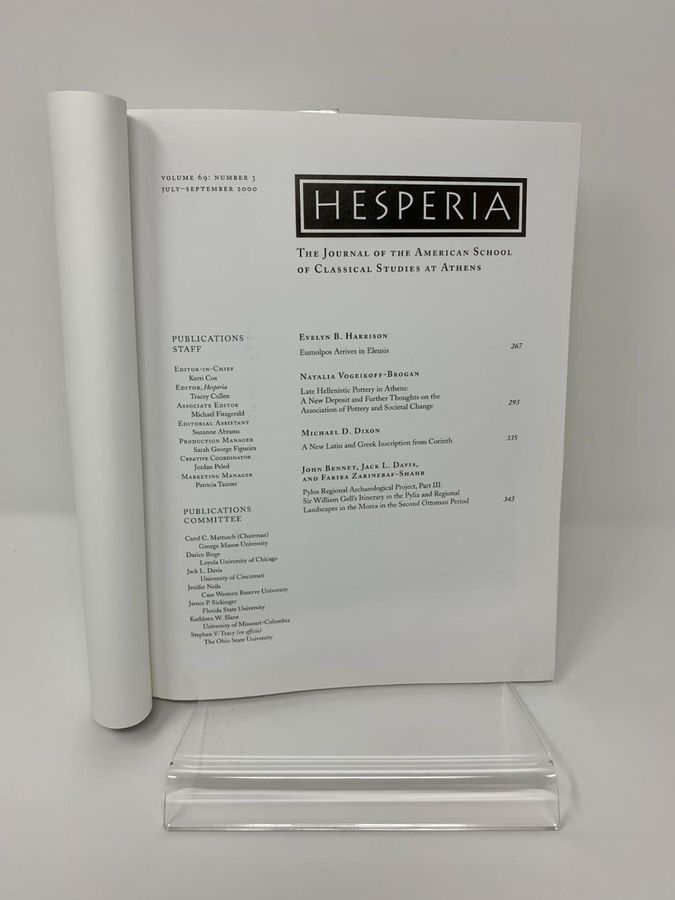 Antique Hesperia, Volume 69, Number 3, July-September 2000, Pages 267-380, ISBN8766-500-0